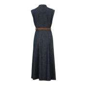 Halter-Neck A-Line Denim Dress With Cutout Waist