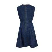 Vintage Sleeveless Fitted Waist Back-Zip Denim Mini Dress With Button Front
