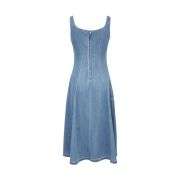 Cotton-Blend A-Line Flattering Fit Side Pockets Denim Tank Dress