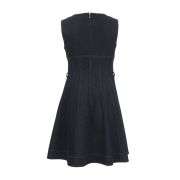 V-Neck A-Line Sleeveless Belted With Pockets Denim Dress