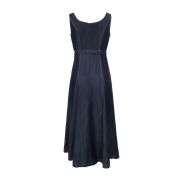 Tencel Belted A-Line Denim Maxi Dress With Back Zipper