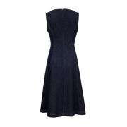 U-Neck Sleeveless A Line Double Breasted Gold Buttons Denim Dress
