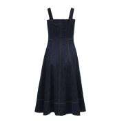 Women’s Cotton Denim A-Line Button Front Sleeveless Vacation Denim Dress
