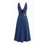 Denim V-neck Button Maxi Dress