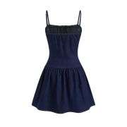 Denim Button Ruffle Mini Dress For Date