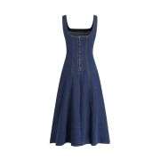 Women’s Ruffle Cami Square Neck High Waist Denim Maxi Dress