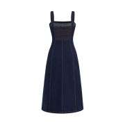 Stretch Denim A-Line Maxi Cami Dress For Daily Casual