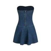 Strapless Stretch Bandeau Ruffle Hem Denim Mini Dress