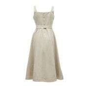 Vintage Washed A-Line Denim Belted High Waist Cami Midi Dress