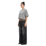 Snow Washed Vintage Crew Neck Drop Shoulder Cropped T-Shirt
