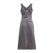 Women’s Slim-Fit V-Neck Sleeveless Denim Midi Dress
