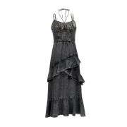 Women’s Washed Halter Tie Strap Denim Maxi Dress