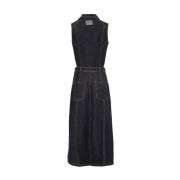 Women’s Sleeveless Cutout High-Waist Denim Midi Dress