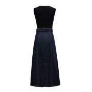 Women’s Knit & Denim Patchwork Slim-Fit Maxi Dress