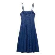 Square Neck Sleeveless A-Line Cami Sundress Denim Midi Dress