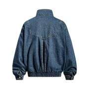 Vintage Washed Denim Stand Collar Patchwork Design Jacket
