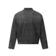 High Street Distressed Washed Stand Collar Cropped Denim Jacket