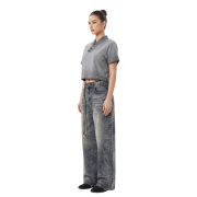Inside-Out Tumble Washed Qipao Collar Short Sleeve Cropped T-Shirt