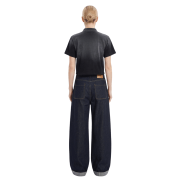 Light Tumble Monkey Wash Gradient Qipao Collar Short Sleeve Cropped T-Shirt