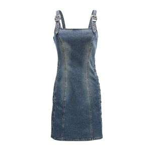 Women's Vintage Washed High-Waist Denim Cami Mini Dress