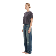 Snow Washed Round Neck Cropped Short Sleeve T-Shirt