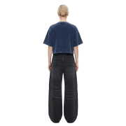 Snow Washed Casual Loose Fit Top Crew Neck Cropped T-Shirt