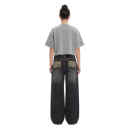 Snow Washed Vintage Crew Neck Drop Shoulder Cropped T-Shirt