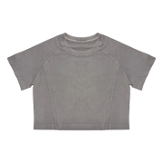 Snow Washed Raglan Sleeve Round Neck Cropped T-Shirt