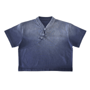 Light Tumble Monkey Wash Gradient Qipao Collar Short Sleeve Cropped T-Shirt
