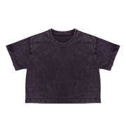 Snow Washed Round Neck Cropped Short Sleeve T-Shirt
