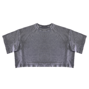 Snow Washed Casual Loose Fit Top Crew Neck Cropped T-Shirt
