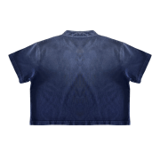 Light Tumble Monkey Wash Gradient Qipao Collar Short Sleeve Cropped T-Shirt