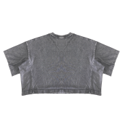Snow Washed Casual Loose Fit Top Crew Neck Cropped T-Shirt