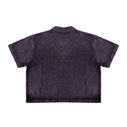 Snow Washed Qipao Collar Short Sleeve Cropped T-Shirt