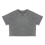 Snow Washed Raglan Sleeve Round Neck Cropped T-Shirt