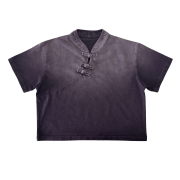 Light Tumble Monkey Wash Gradient Qipao Collar Short Sleeve Cropped T-Shirt