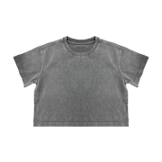 Snow Washed Round Neck Cropped Short Sleeve T-Shirt