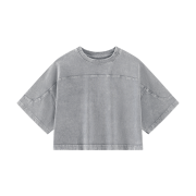 Snow Washed Vintage Crew Neck Drop Shoulder Cropped T-Shirt