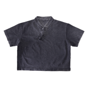 Inside-Out Tumble Washed Qipao Collar Short Sleeve Cropped T-Shirt