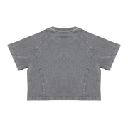 Snow Washed Raglan Sleeve Round Neck Cropped T-Shirt