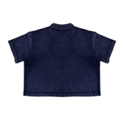 Snow Washed Qipao Collar Short Sleeve Cropped T-Shirt
