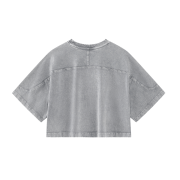 Snow Washed Vintage Crew Neck Drop Shoulder Cropped T-Shirt