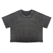 Snow Washed Raglan Sleeve Round Neck Cropped T-Shirt