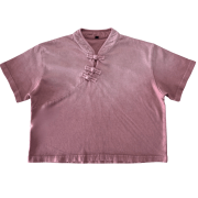 Light Tumble Monkey Wash Gradient Qipao Collar Short Sleeve Cropped T-Shirt