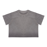 Snow Washed Round Neck Cropped Short Sleeve T-Shirt