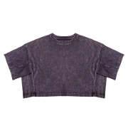 Snow Washed Casual Loose Fit Top Crew Neck Cropped T-Shirt
