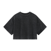 Snow Washed Vintage Crew Neck Drop Shoulder Cropped T-Shirt