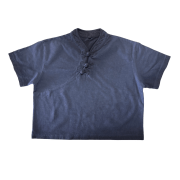 Inside-Out Tumble Washed Qipao Collar Short Sleeve Cropped T-Shirt
