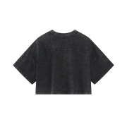 Snow Washed Vintage Crew Neck Drop Shoulder Cropped T-Shirt