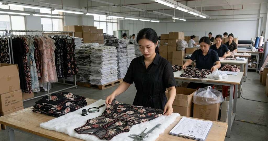 Premium woven fabric selected for custom maxi dress manufacturing